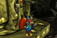 a cartoon squirrel wearing a blue shirt that says b on it