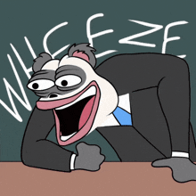 a cartoon of a panda with the word weeze written on the blackboard behind him