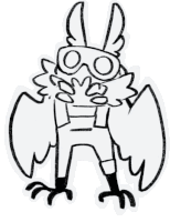 a black and white drawing of a monster with wings and a mask .