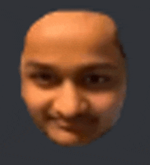 a close up of a person 's face with a bald head on a black background .