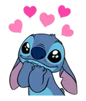 a cartoon of stitch with pink hearts surrounding him