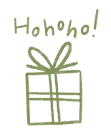 a drawing of a green gift box with the words hohoho written above it