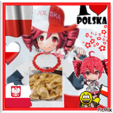 a picture of a girl wearing a red and white hat that says polska