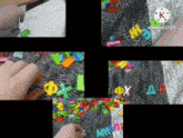 a collage of images shows a person playing with alphabet letters including the letter x