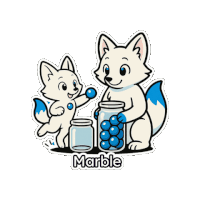 a cartoon illustration of two foxes with jars of blue marbles