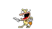 a pixel art drawing of a cartoon character with a huge mouth