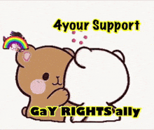 a cartoon of two teddy bears hugging each other with the words " thank 4 your support gay rights ally "