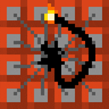 a pixel art drawing of a bomb with a lit fuse