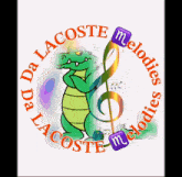 a logo for lacoste melodies with a crocodile holding a music note