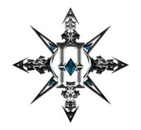 a cross with arrows pointing in different directions and a diamond in the middle