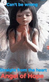 a picture of a little girl with angel wings and the words straight from the heart angel of hope