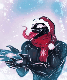 Venom Santa Hat GIF - Venom Santa Hat Snow Flakes GIFs