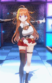 a girl with long hair is dancing on a stage