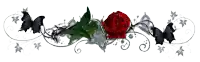 a floral design with a red rose and black butterflies