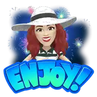 a cartoon of a woman wearing a hat with the words enjoy written below her