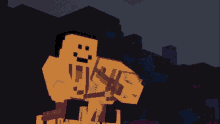 a minecraft character with a smiley face on his face is holding a skeleton