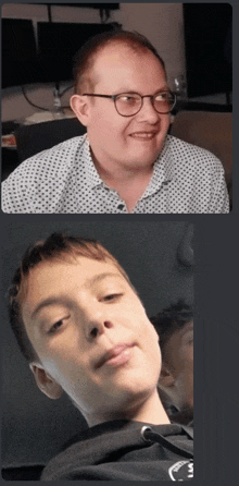 a picture of a man with glasses and a picture of a boy without glasses