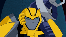 a cartoon drawing of a robot with horns on its head