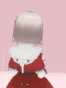 a girl in a maid outfit is holding a plate of food and waving