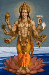 a painting of a man holding a book that says ayurveda on it