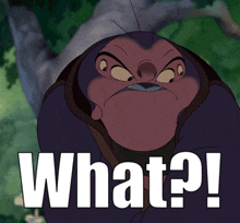 a cartoon character with the word what written on it