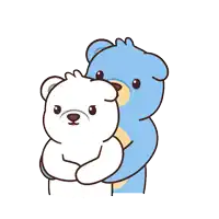 a blue teddy bear is standing next to a white bear