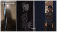 a man and a woman are standing next to each other in a doorway ..