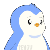 a blue and white penguin with the word pengu on the bottom right
