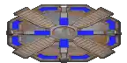 a computer generated image of a building with blue windows and a circle in the middle .
