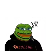 a green frog wearing glasses and a black shirt with the word solend on it
