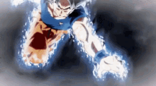 a man in a blue shirt is flying through the air with his arms outstretched in the air .