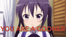 a picture of a girl with purple hair and the words " you are a gooner " on the bottom