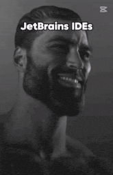 a black and white drawing of a muscular man with the words jetbrains ides written above him