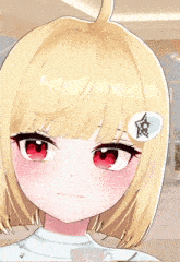 a close up of a girl 's face with a star in her hair