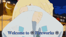 a welcome to fireworks advertisement with a cartoon character