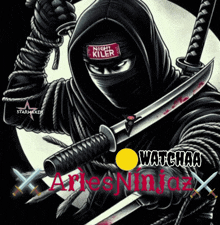 a picture of a ninja with the words watchaa aries ninjaz