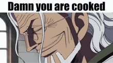 a cartoon of a man with glasses and the words " damn you are cooked "