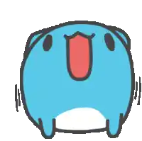 a blue cartoon character with a red tongue sticking out of its mouth .