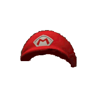 a red baseball cap with a white m on it