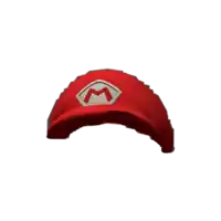 a red baseball cap with a white m on it