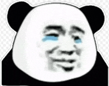 a panda bear with tears running down its face is crying .