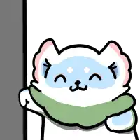 a cartoon cat with a scarf around its neck is standing next to a wall .