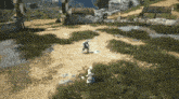 a video game is being played in a grassy area