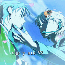 a couple of anime characters with the words noe y mio
