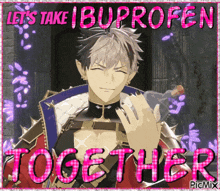 a picture of a man holding a bottle of ibuprofen