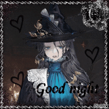 a picture of a witch with the words " good night " on it