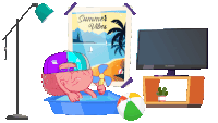 a poster that says summer vibes hangs on a wall next to a brain