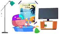 a poster that says summer vibes hangs on a wall next to a brain
