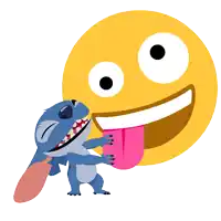 a cartoon stitch sticking its tongue out next to a yellow smiley face