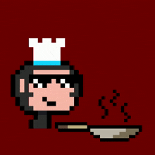 a pixel art of a chef with a pan